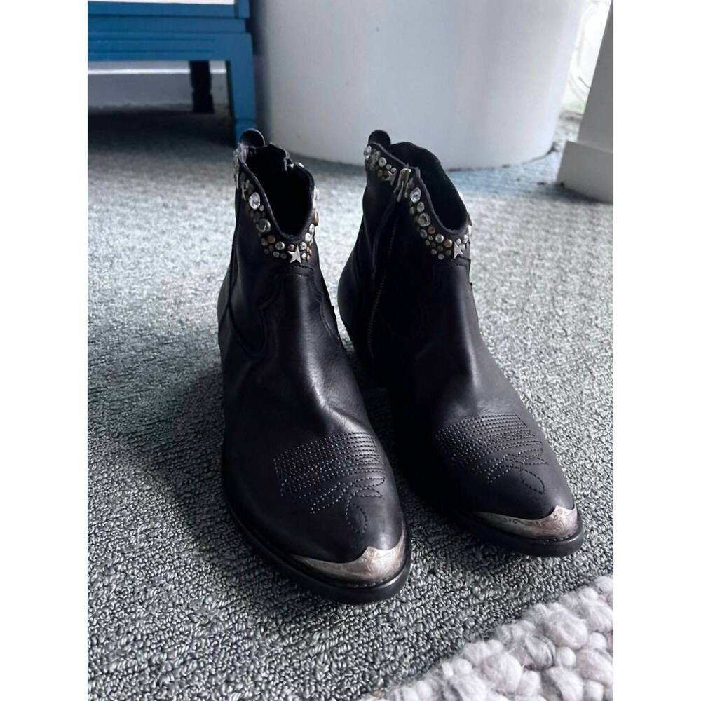 NEW GOLDEN GOOSE women's young leather western ankle boots in black - Picture 3 of 4